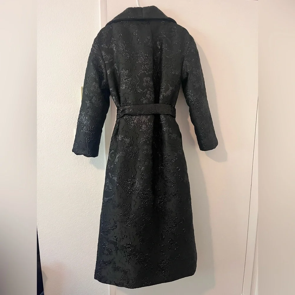 Alice + Olivia Ima Duvet Maxi Puffer Coat Black Metallic Jacquard XS